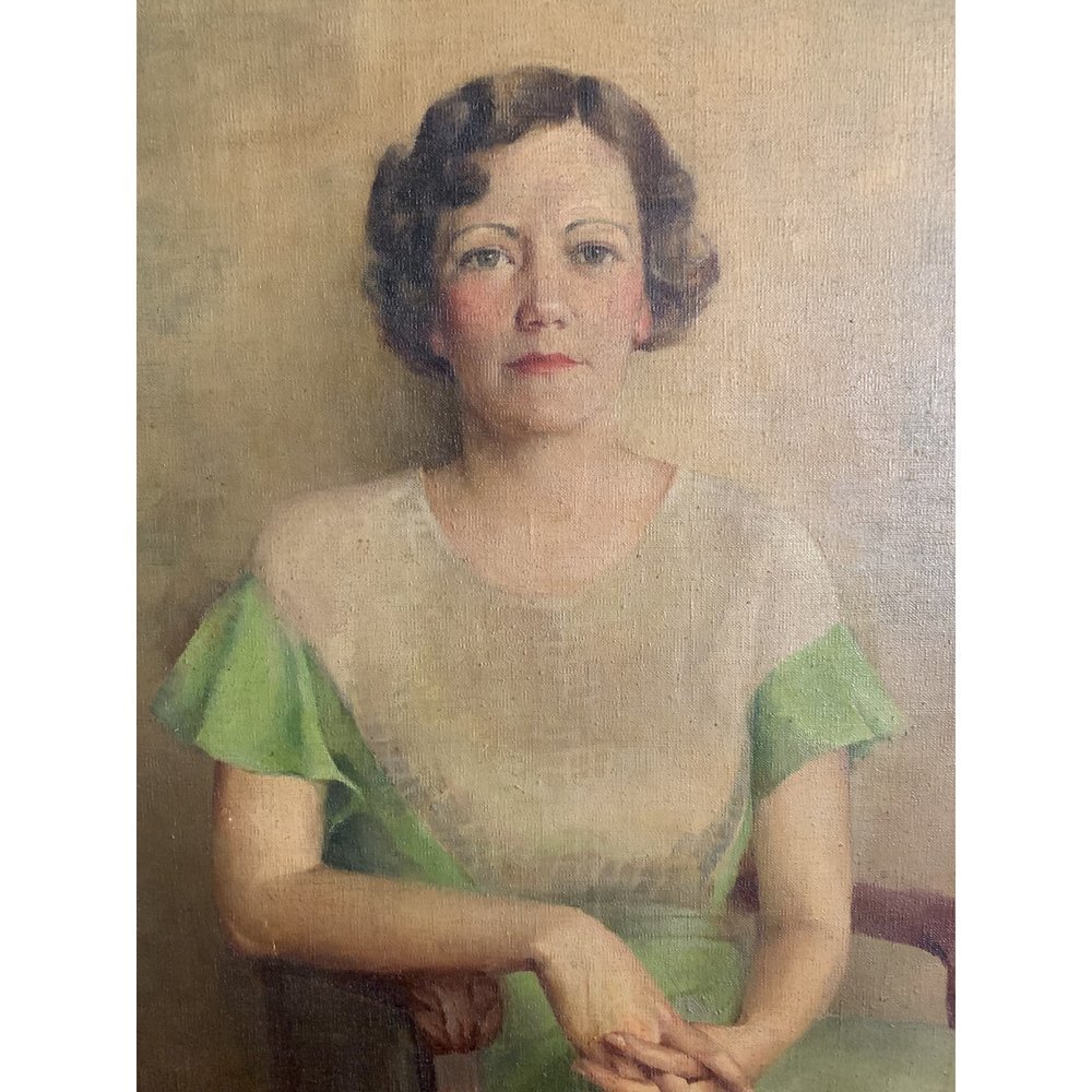 1930s Vintage Oil Portrait Of Woman Painting Dressing Rooms