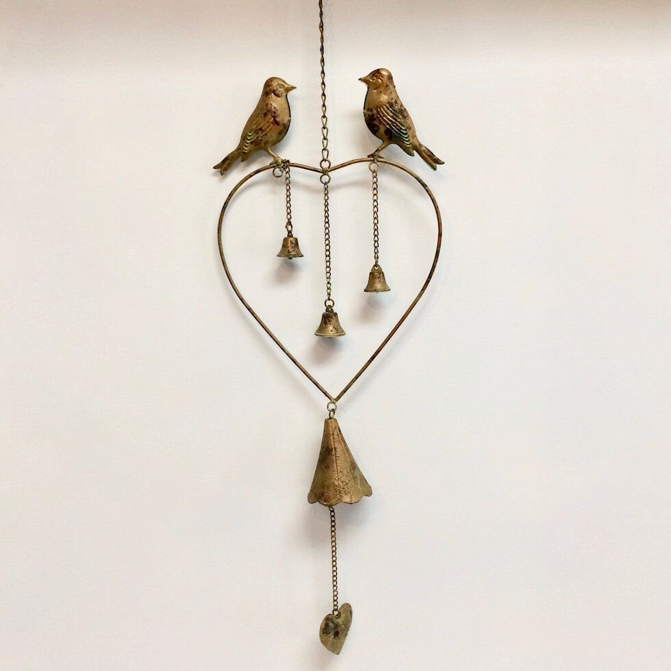 Gold Heart and Birds Wind Chime — Summer Porch Vintage Living