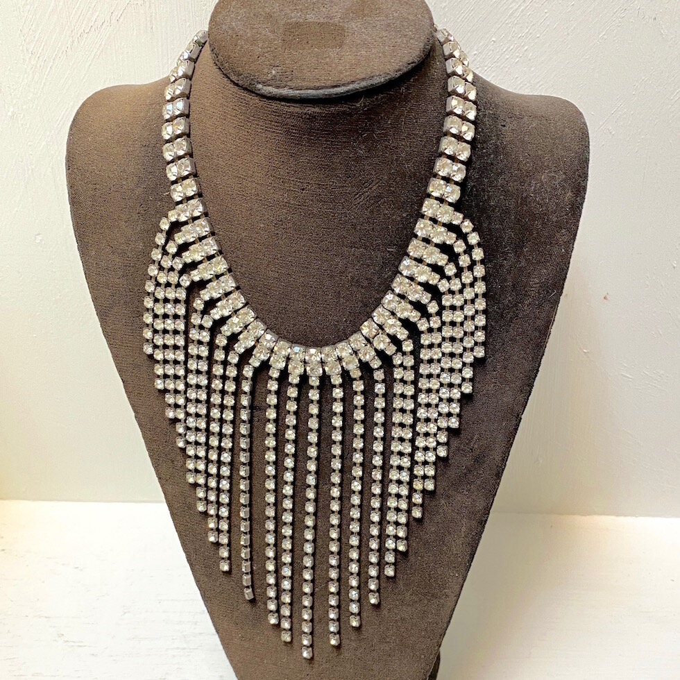 Vintage Rhinestone Multi-Strand Drop Necklace - Unsigned Beauty