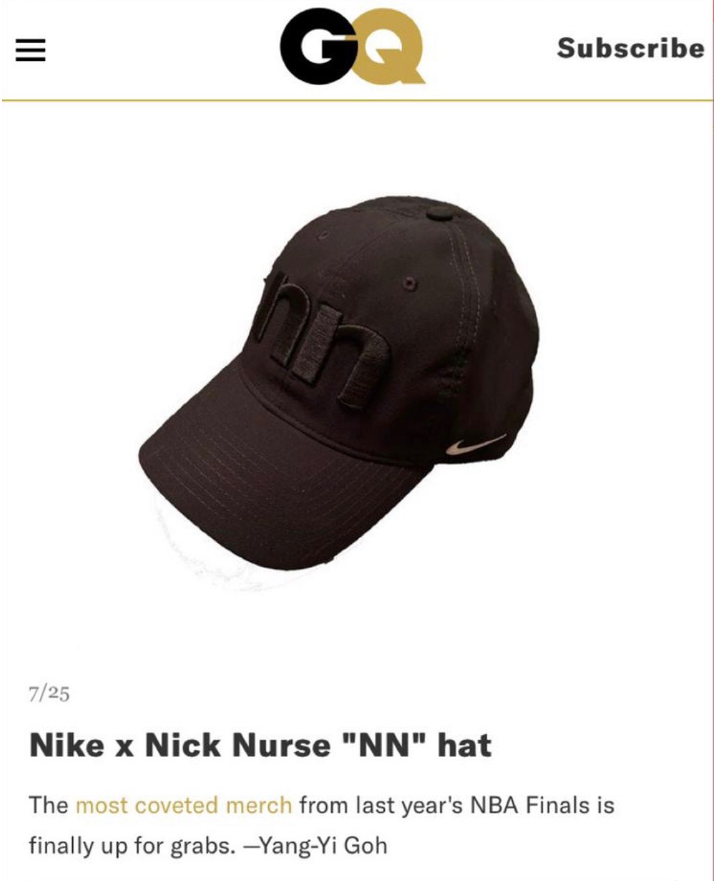 nick nurse baseball cap
