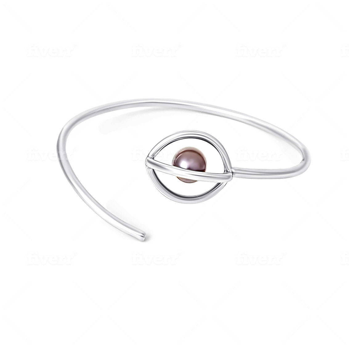 Sterling Silver And Black Pearl Bangle Bello Creations London