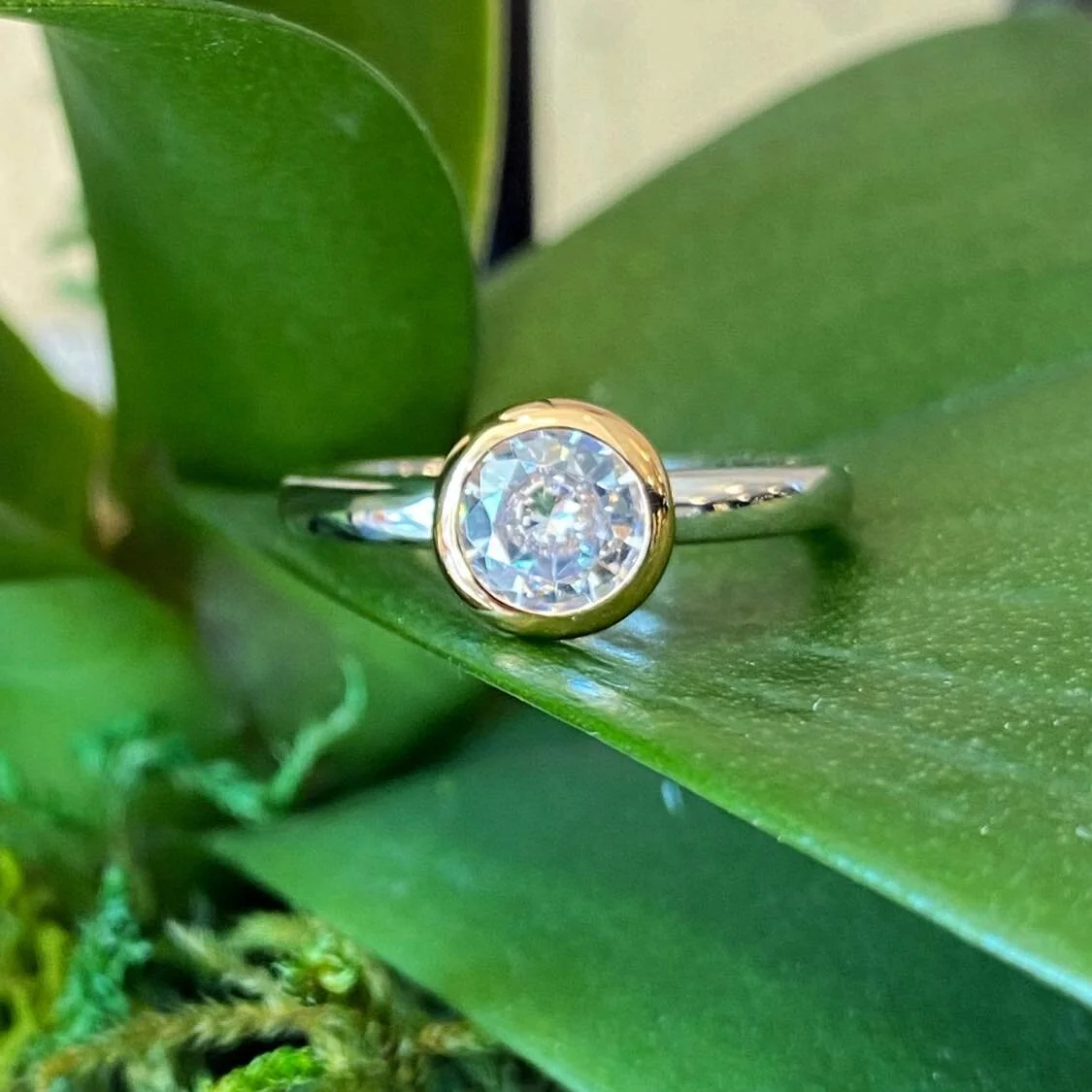 Bezel Set Cubic Zirconia Solitaire Ring Plumb Silver