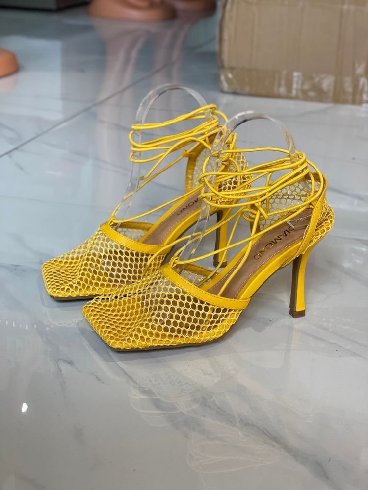 Yellow Fishnet Wrap Heels My Sole Says Yes Boutique