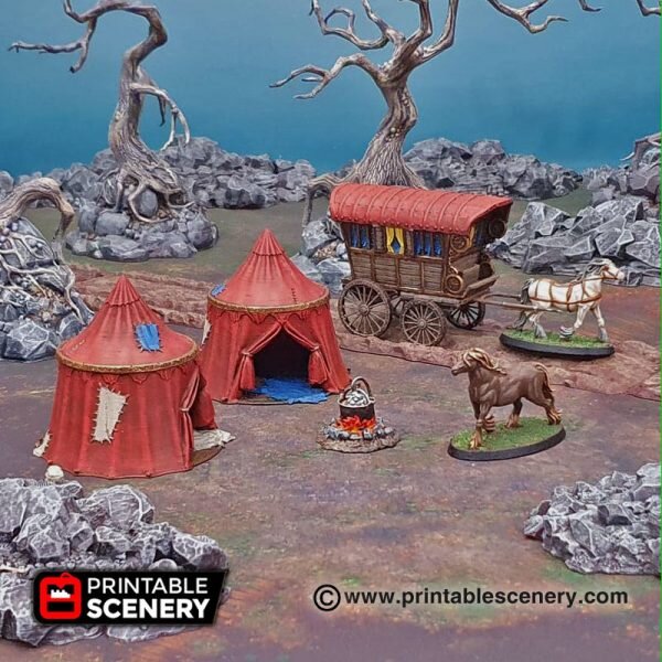 Adventurer Tents & Camp Fire Scenery Tabletop 28mm Miniatures D&D Warhammer 