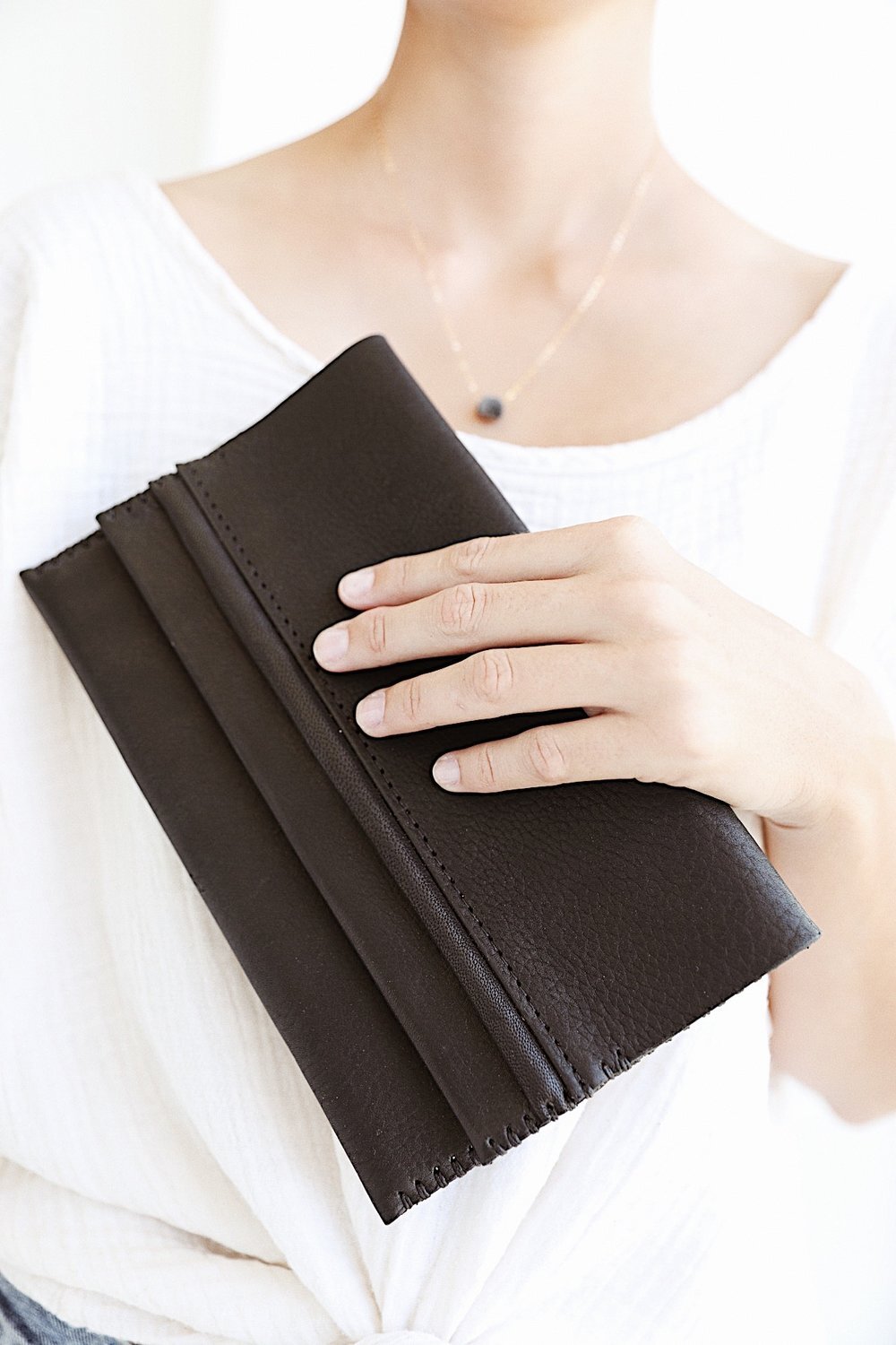 Elle Leather Clutch — Handwoven with Love