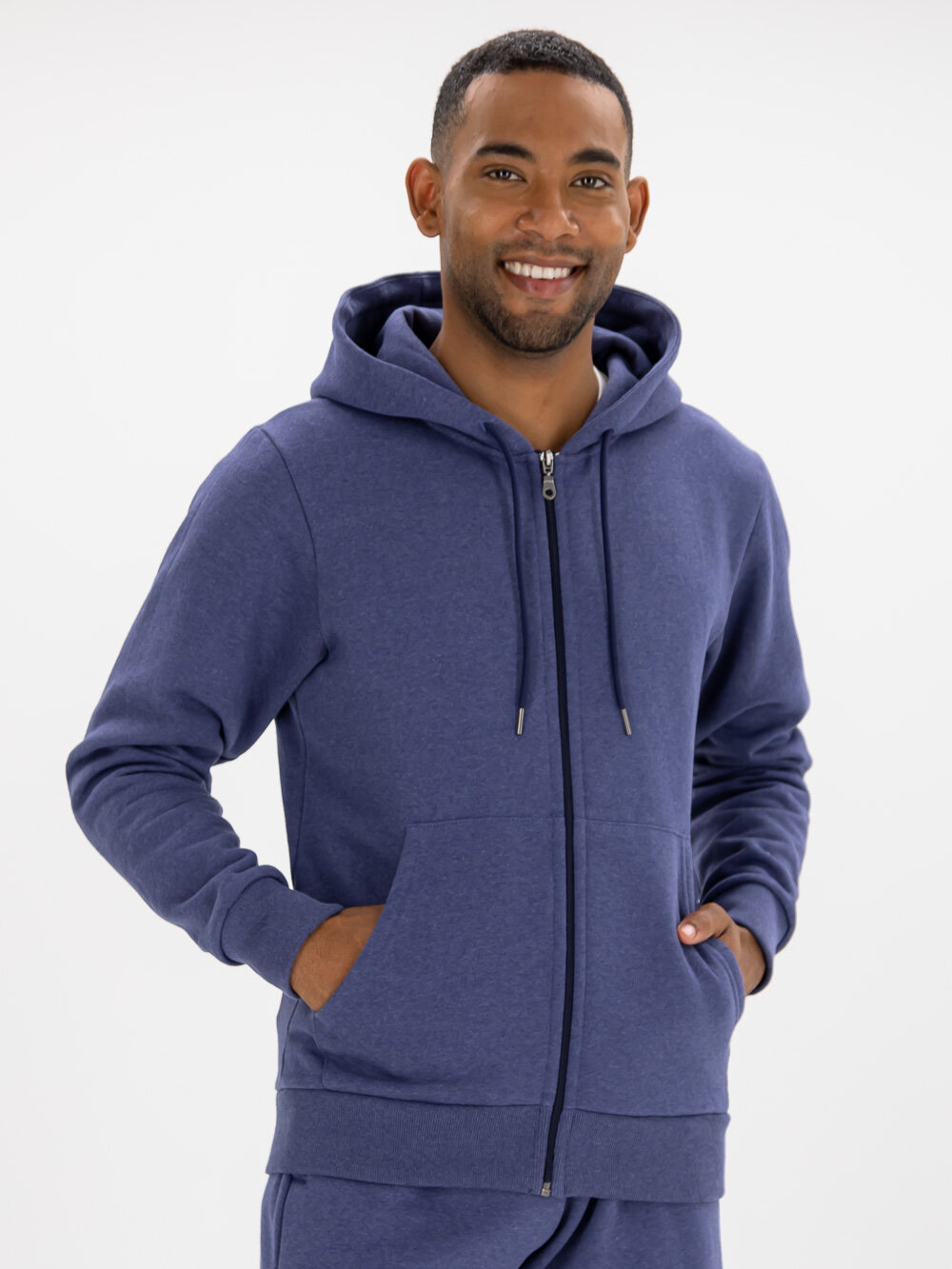 RECYCLED FIBER FLEECE ZIP UP HOODIE — BGREEN