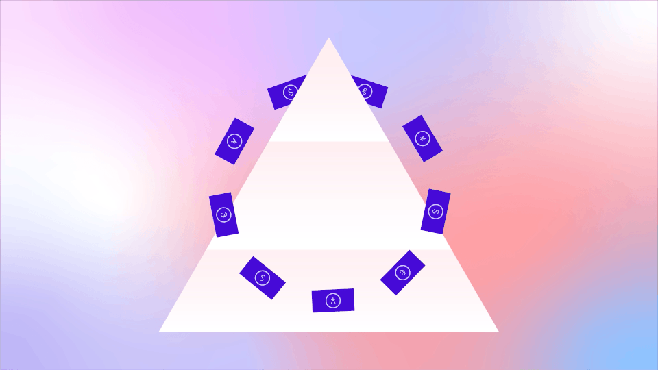 A pyramid that is surrounded by a floating ring of money.