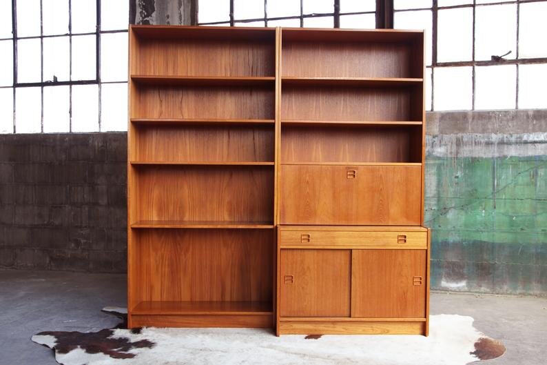 Drop Down Desk Storage Bookshelf Danish, Freestanding Bookcase Divider