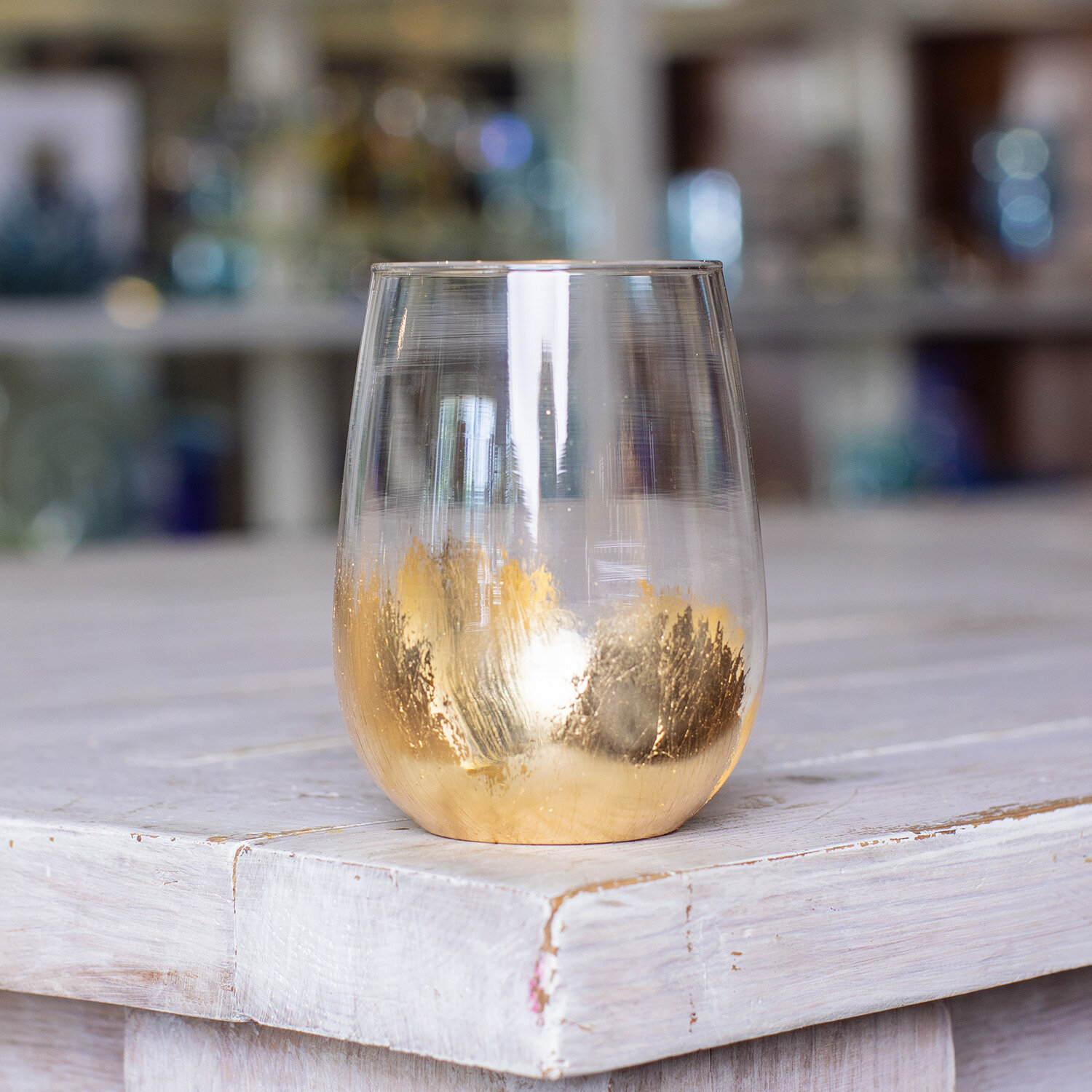 Gold Glitter Chevron Acrylic Double Wall Wine Glass
