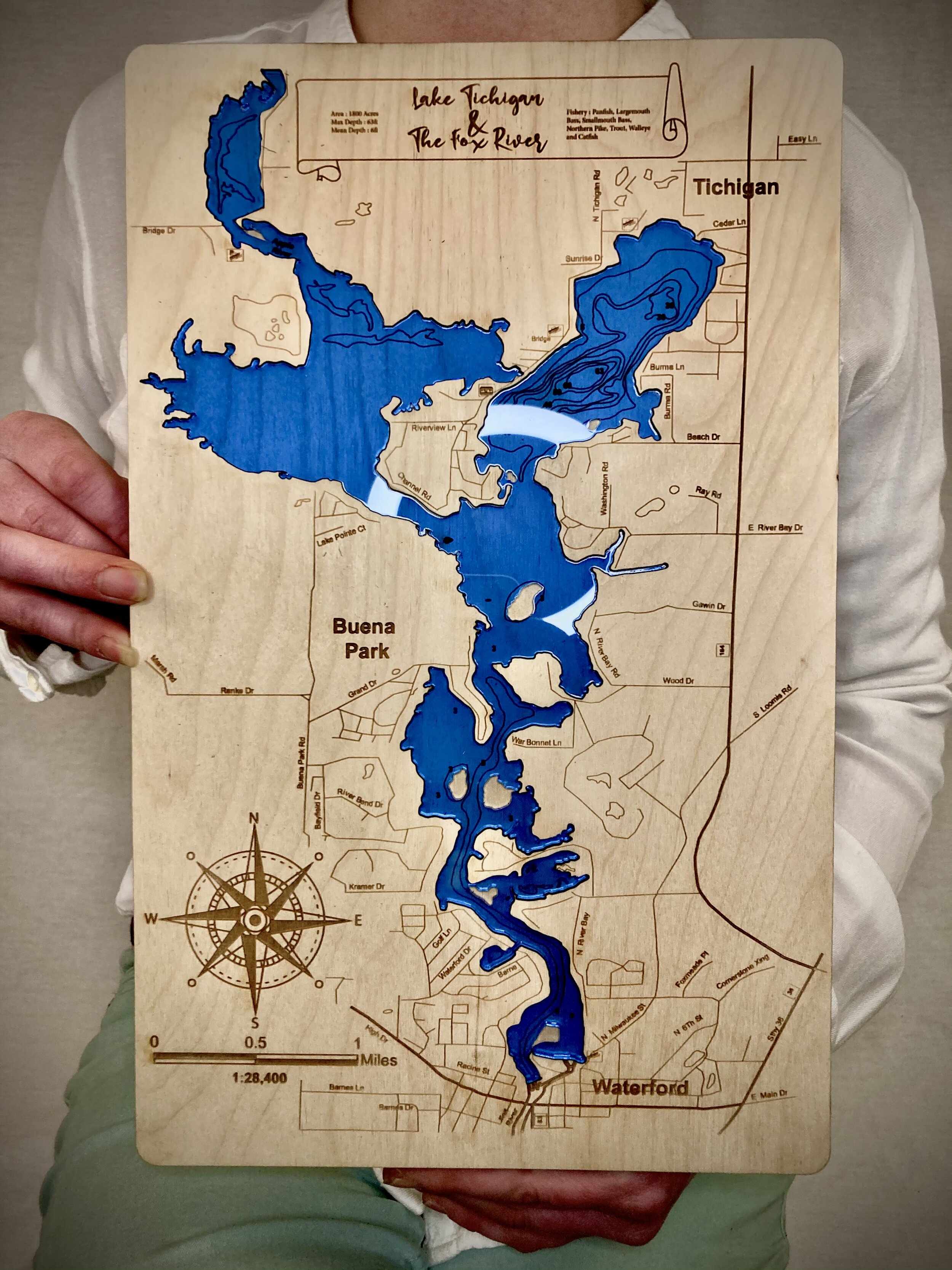 Laser Cut Lake Maps Layered Lake Maps - Fluorescent Blue Inlay — Live A Simple Life