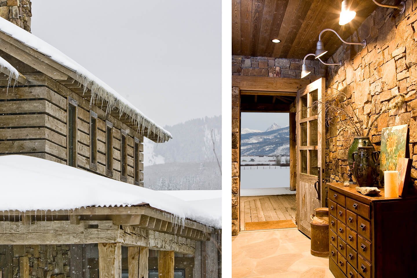 Architecture in winter and stone entryway