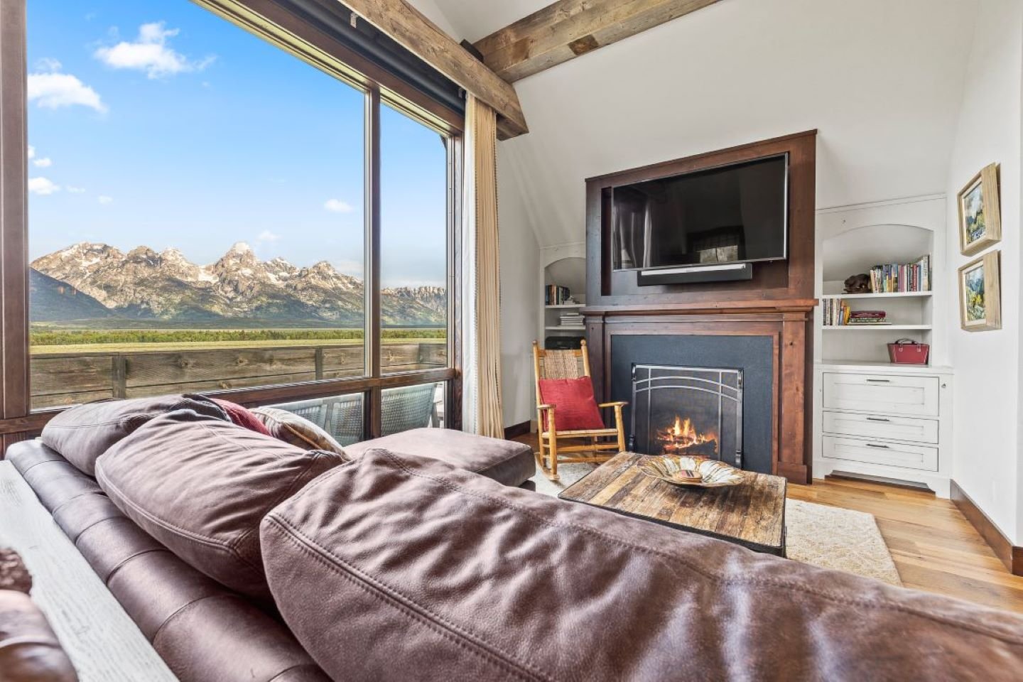 Elevated living room view towards the Tetons