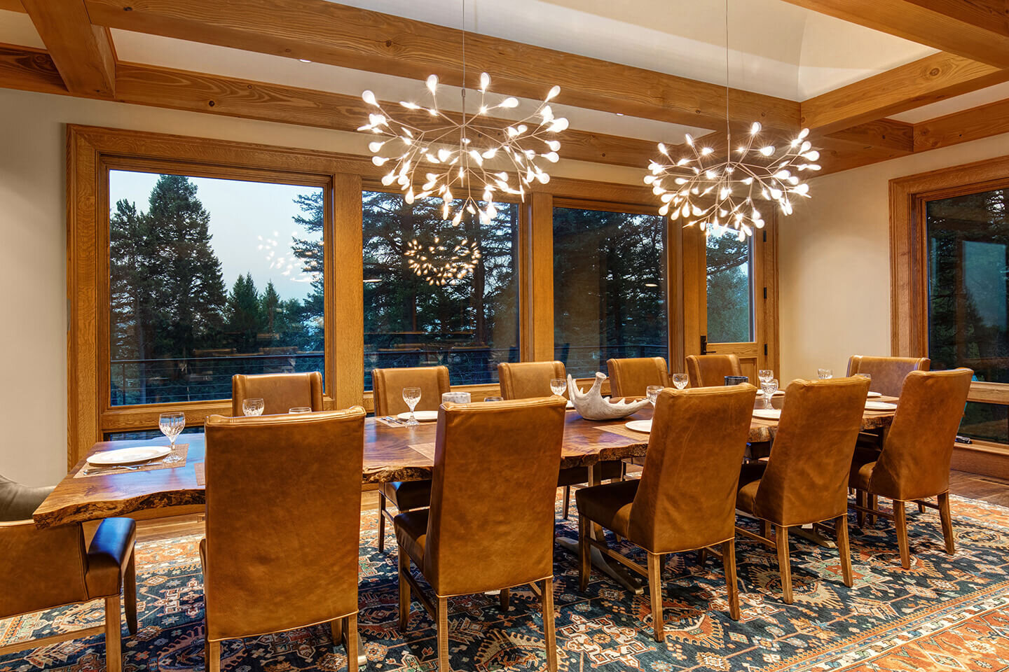 Dining room with designer chandelier