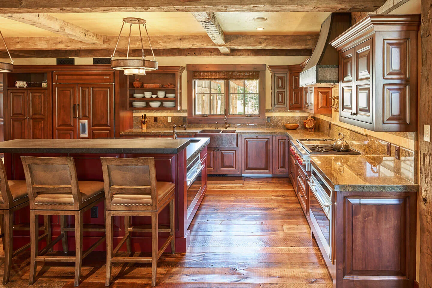 Kitchen with cherry wood cabinets