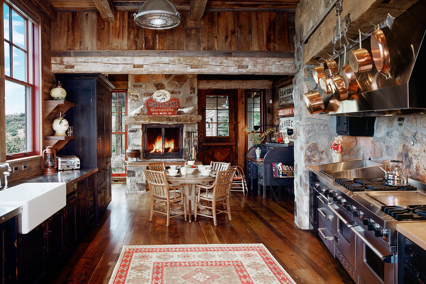 Rustic kitchen with steel appliances