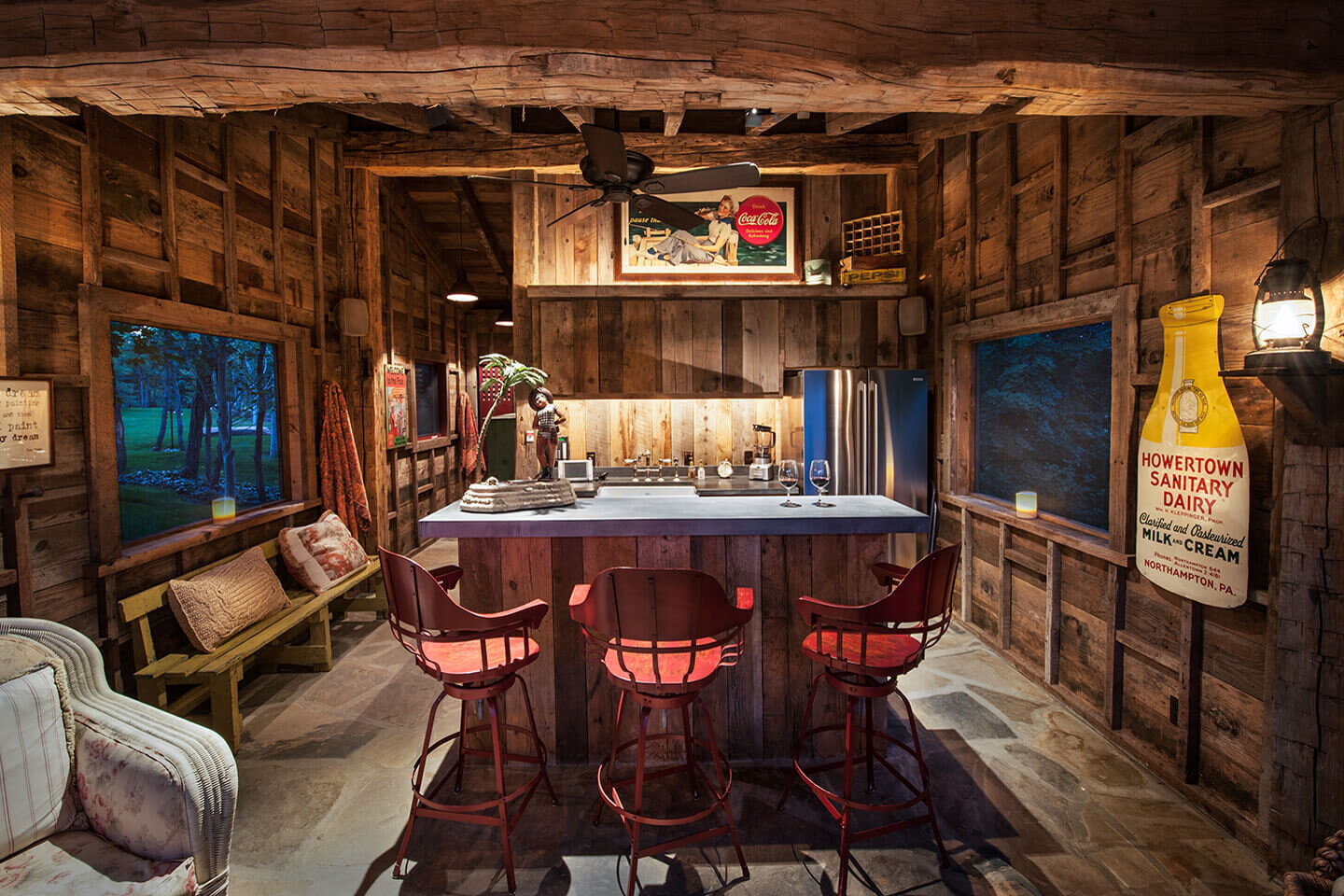 Rustic style bar with vintage interior decoration