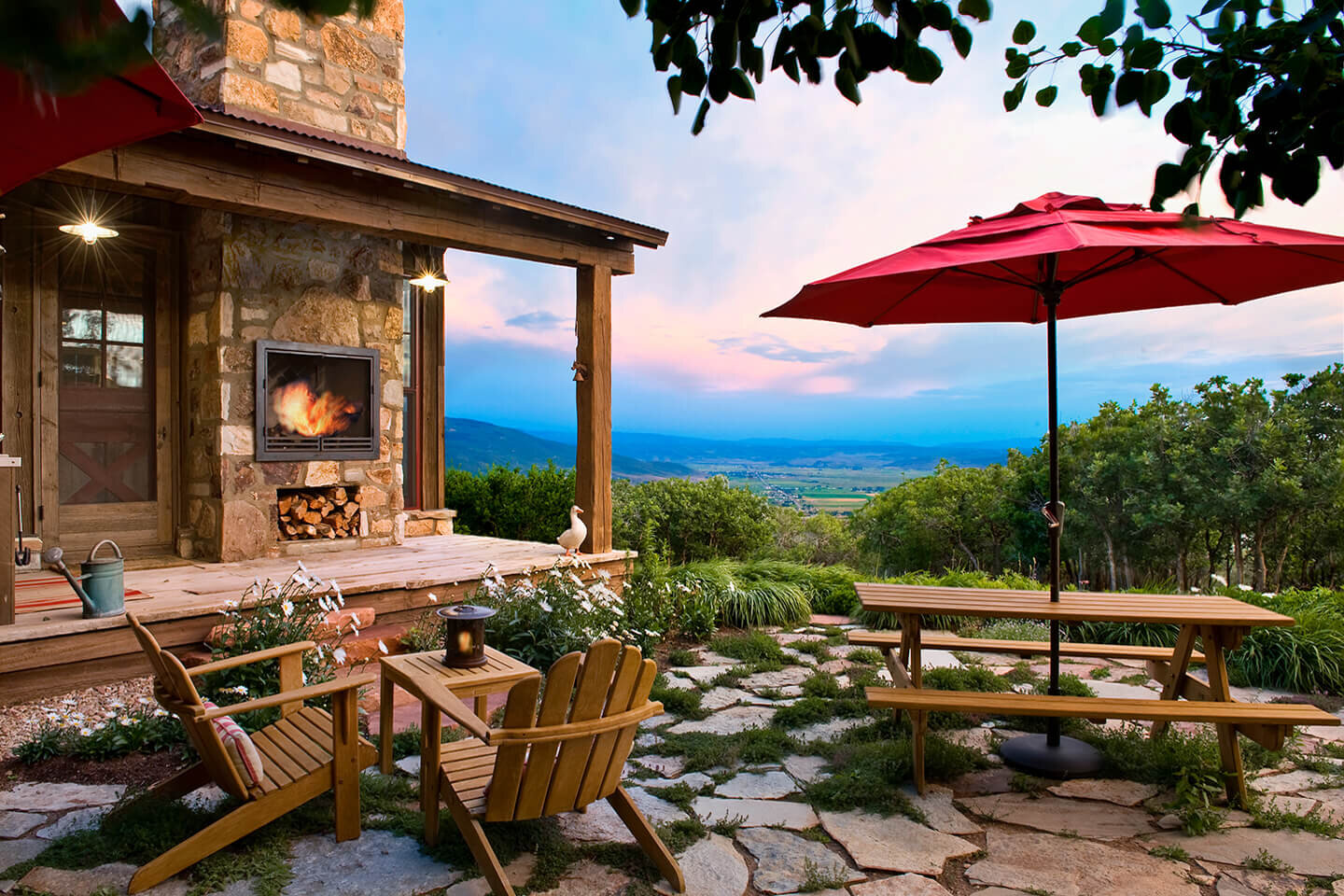 Patio with outdoor fireplace