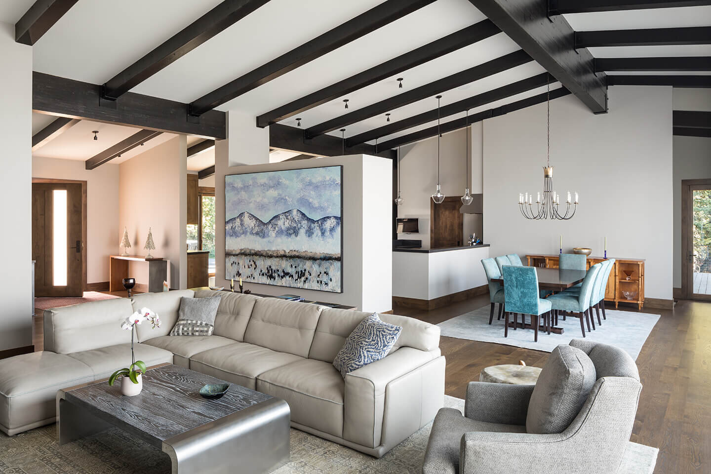 View of entryway living room and dining room