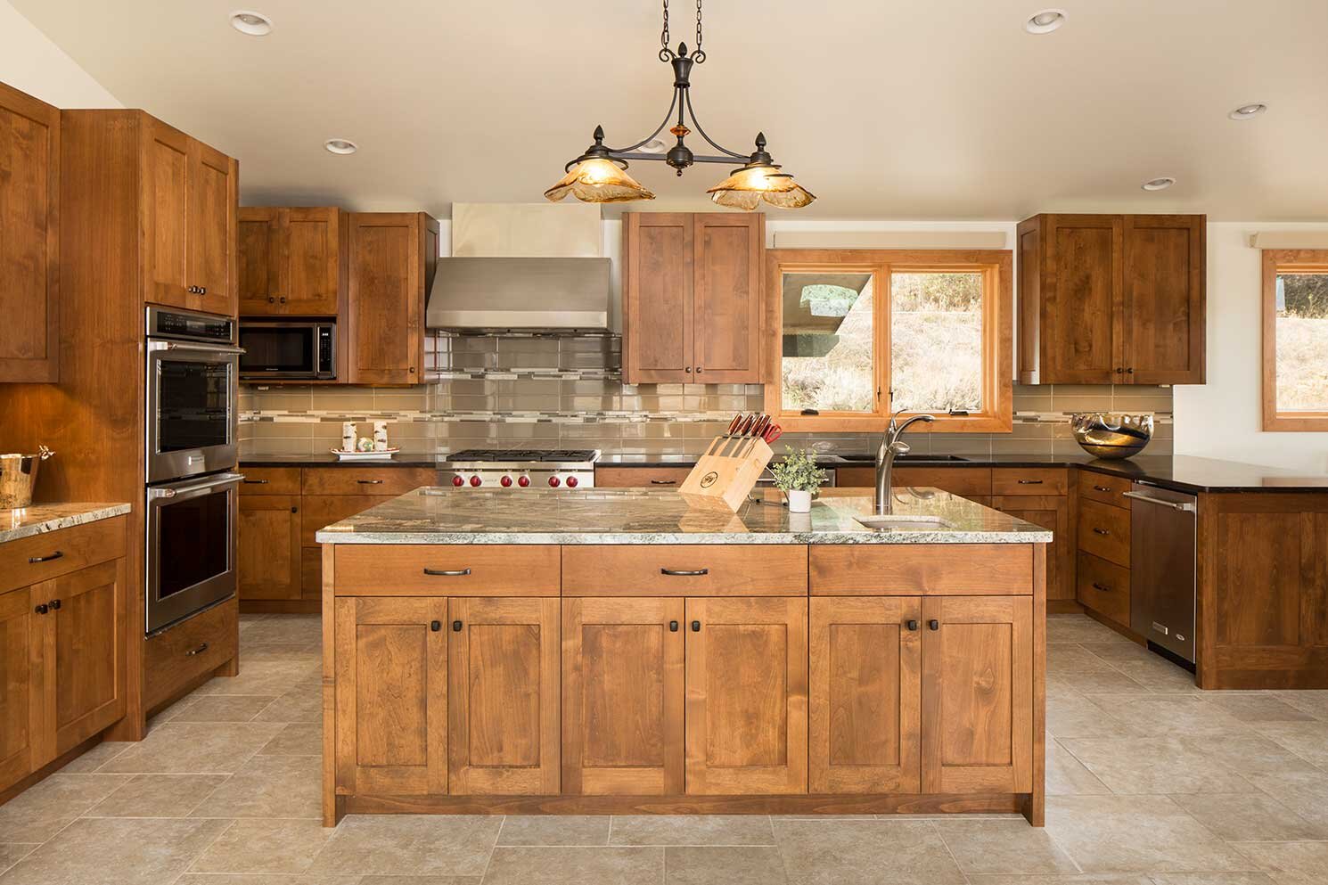 Kitchen with alder wood cabinets