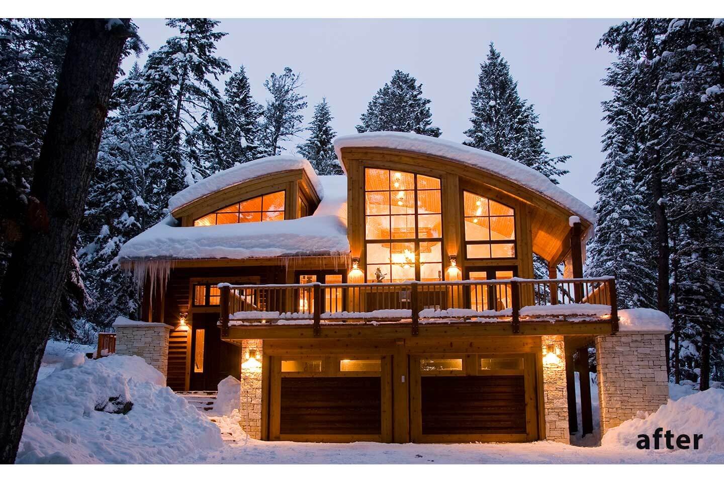 Ski lodge in winter after remodel-addition