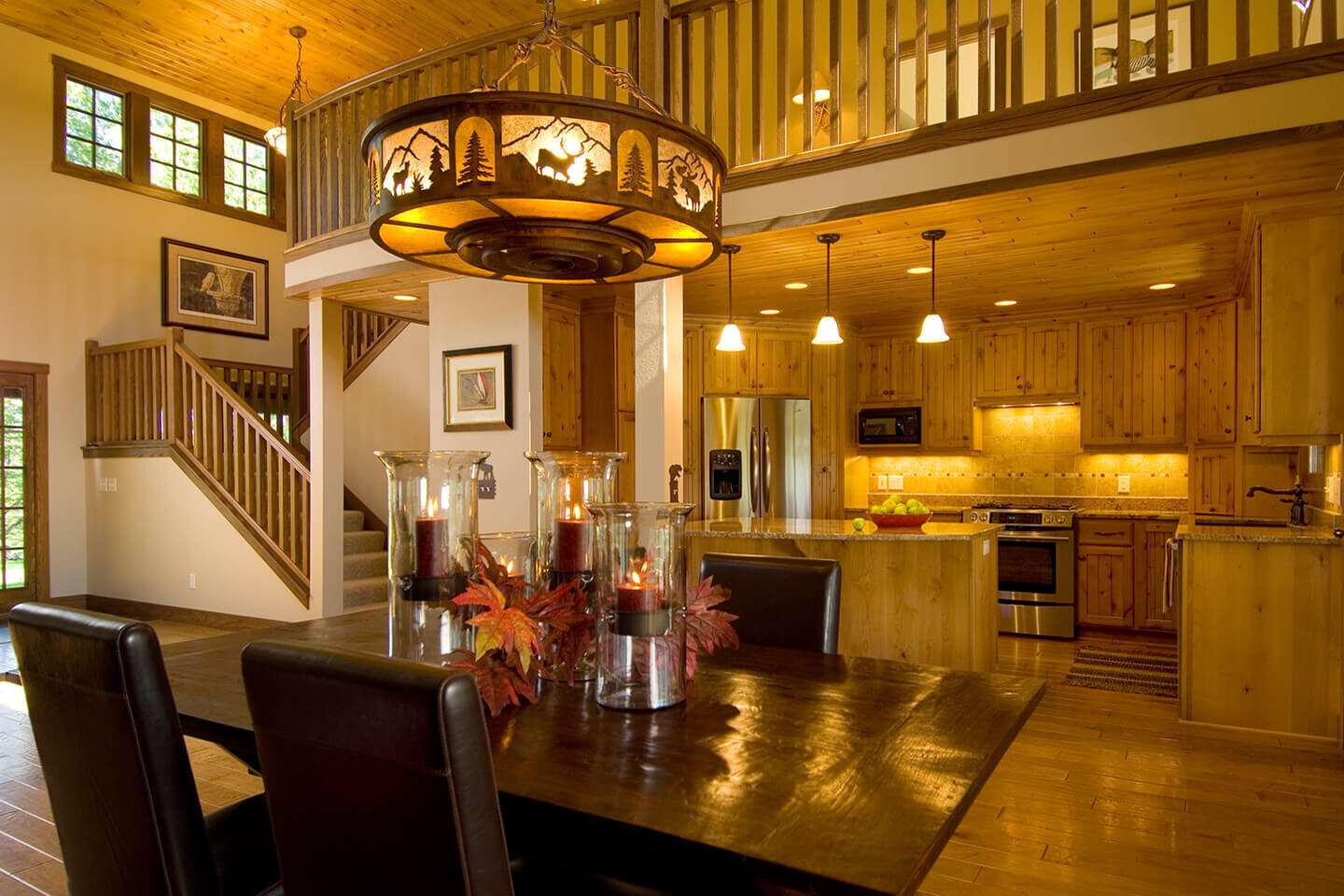 Dining room with western rustic chandelier