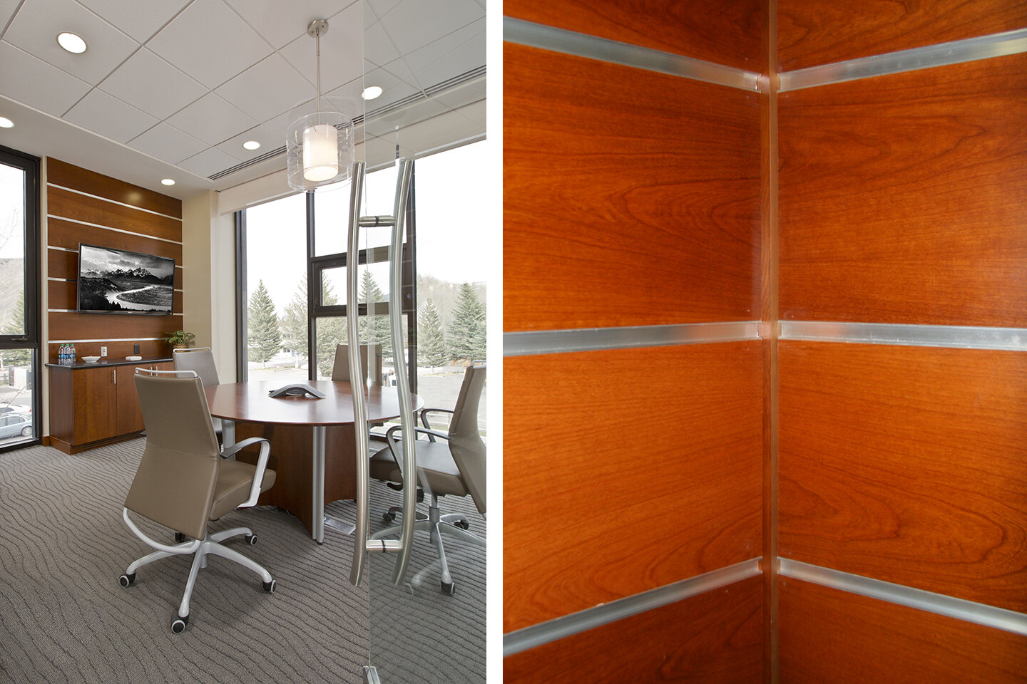 Meeting area and engineered wood paneling detail