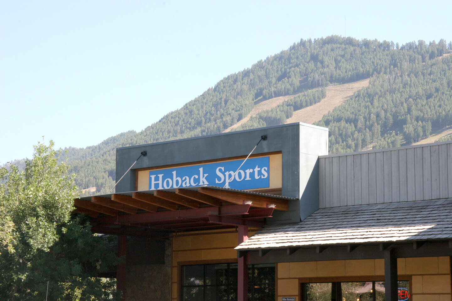 Hoback Sports store front awning with signage
