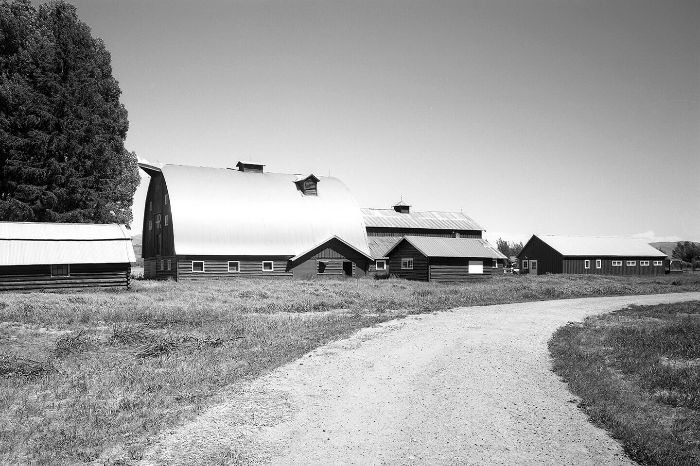 Large barn with arched roof and other structures
