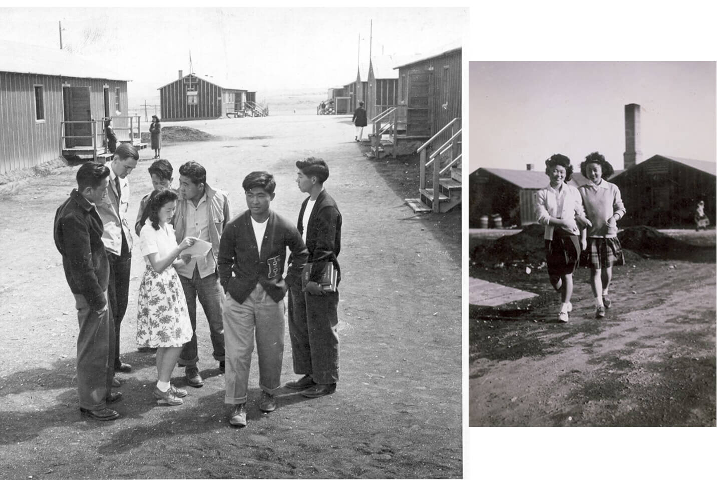 Historical photograph of Japanese people living in camp
