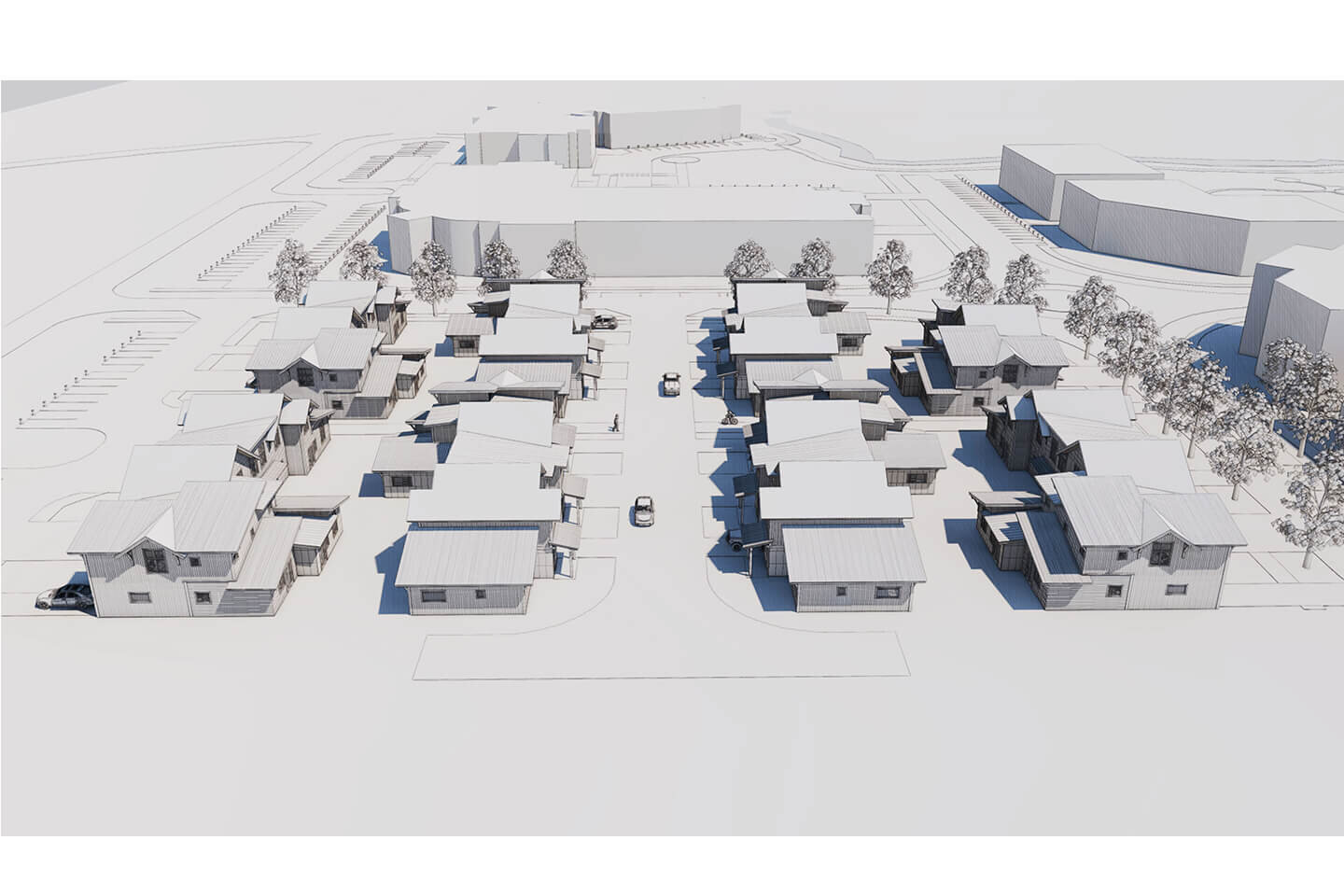 Digital rendering aerial view of townhouse development