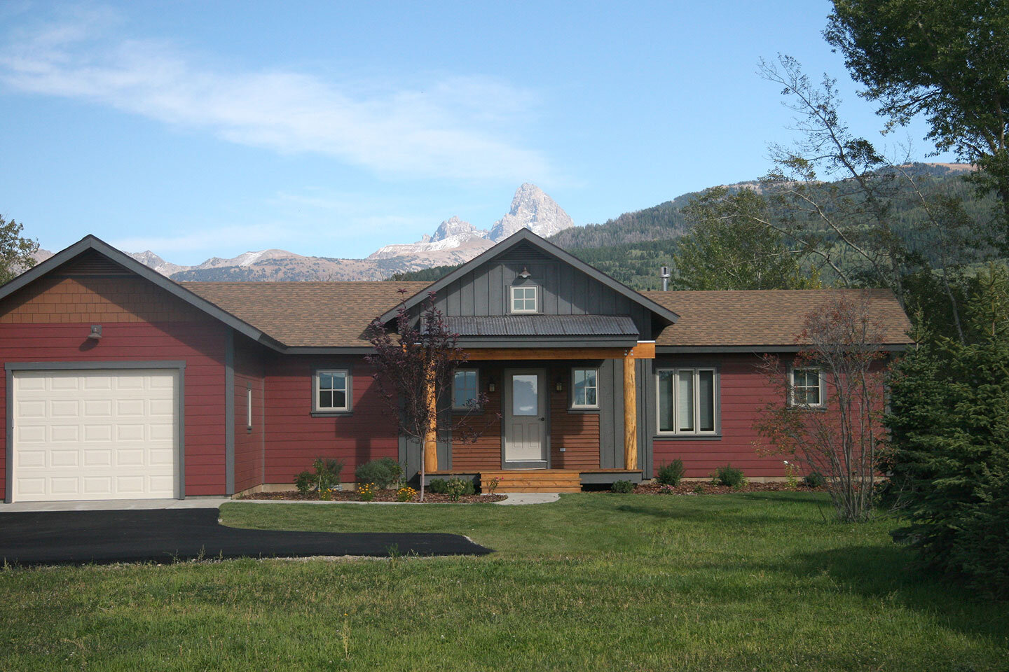 Residence entry side with Grand Teton peeking in the background