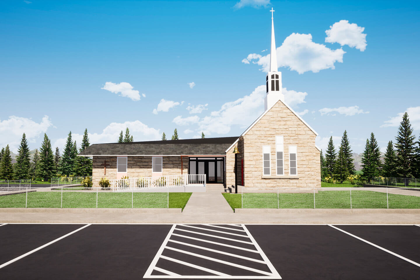 3D rendering of church existing entry