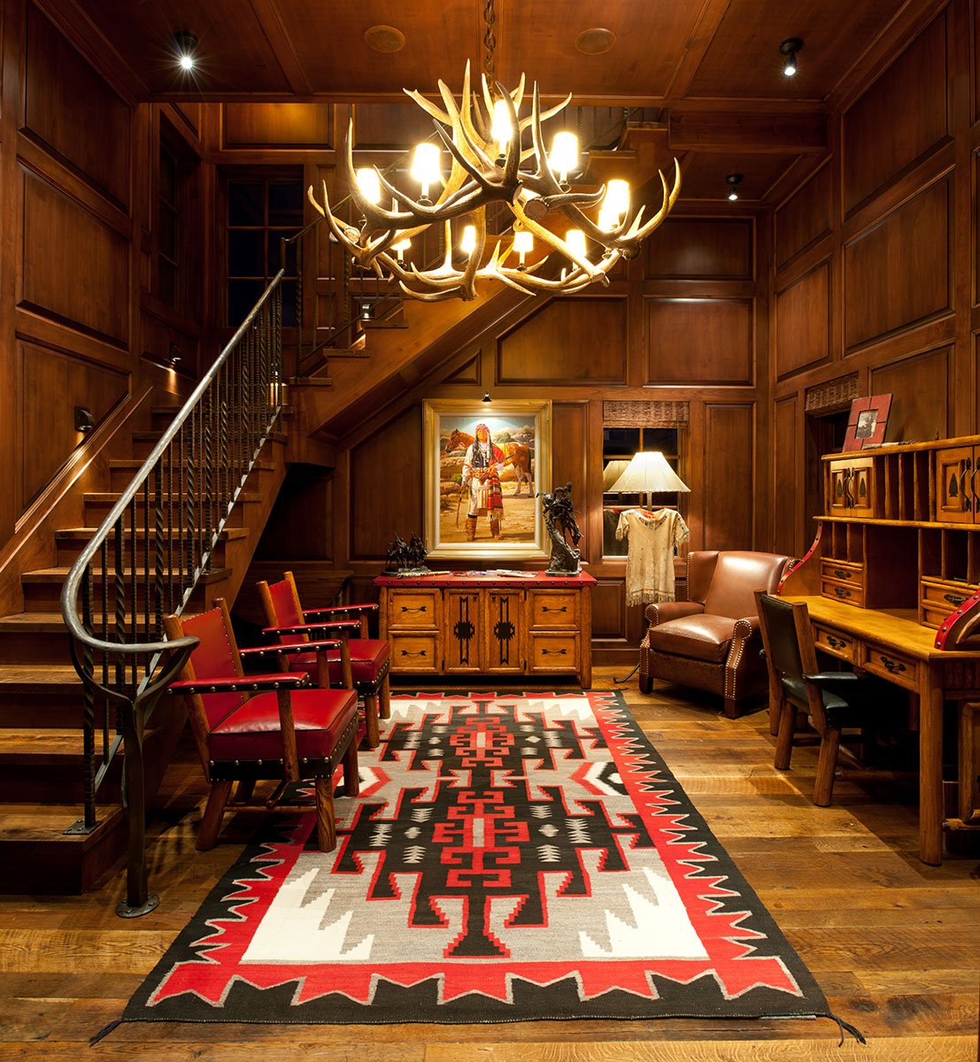 l-shaped staircase and western style furnishings