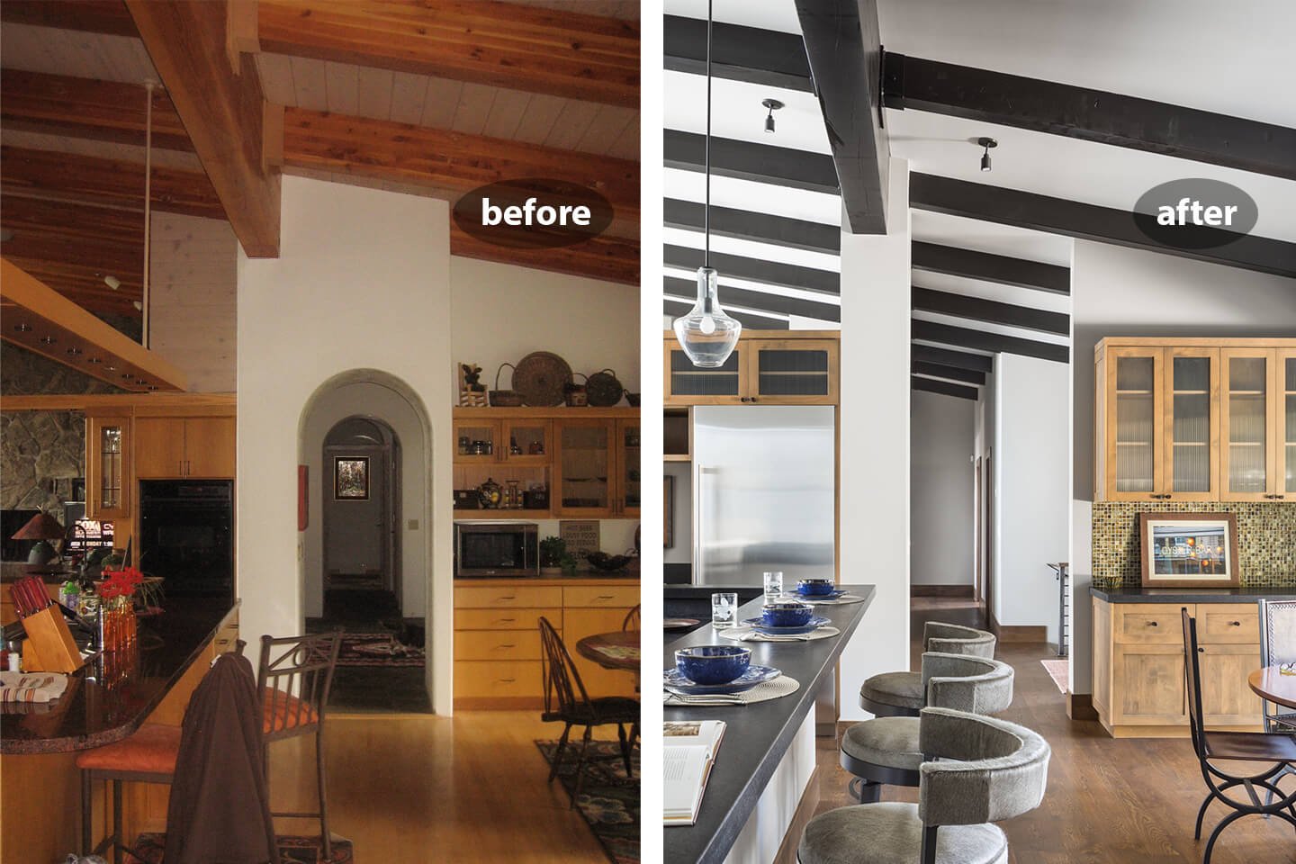 Kitchen counter and corridor before-after remodeling