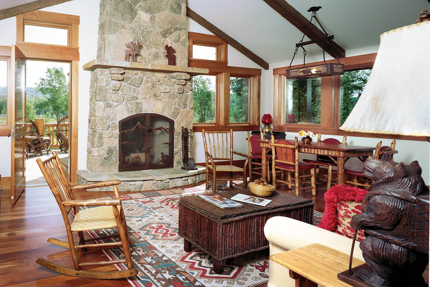Living room in guest cabin with western style furniture