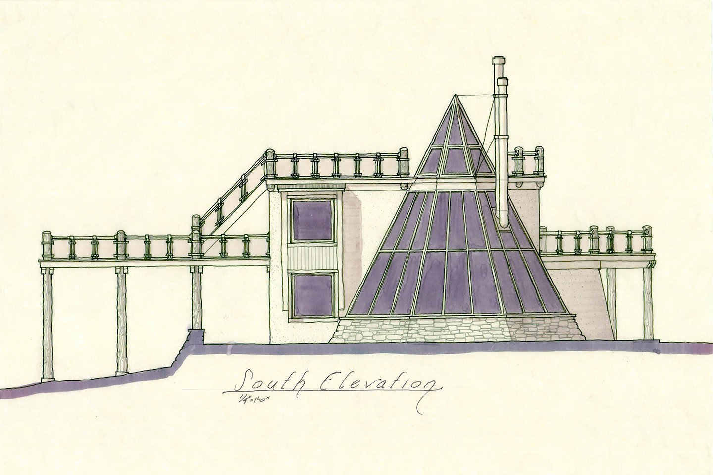Presentation drawing of the south elevation