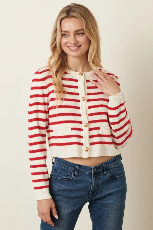 Red striped shop cardigan