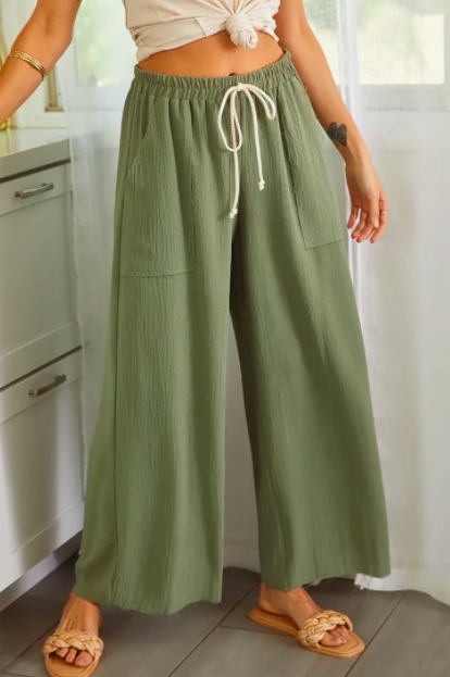 Olivia Wide Leg Pants in Olive — Vivian Rose Boutique