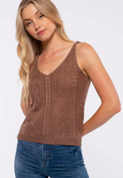 Cable Knit Tank in Cocoa — Vivian Rose Boutique
