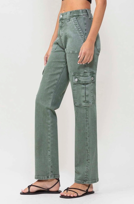 High Rise Cargo Denim in Olive by Vervet — Vivian Rose Boutique