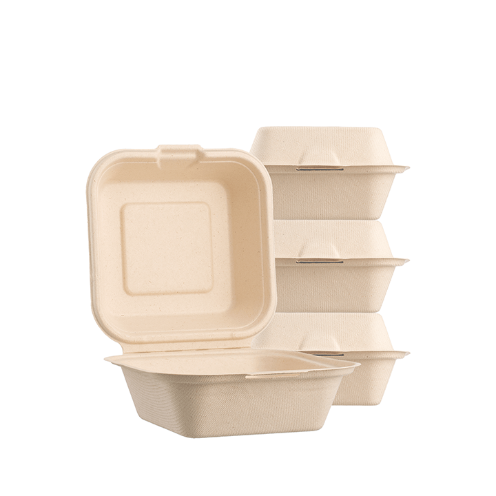 Biodegradable 6X6 Take out Food Containers with Clamshell Hinged