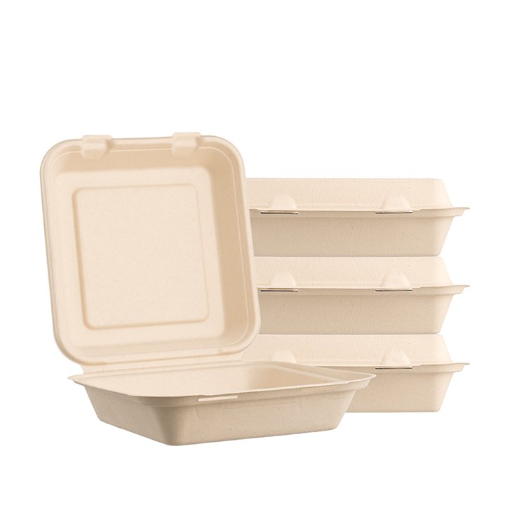 Sugarfiber™ 9x9 inch Square Hinged Container — HAKOWARE by Harvest Pack Inc
