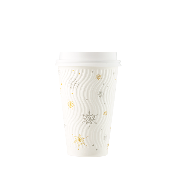 HAKOWARE 16 fl oz Disposable White Snowflake Embossed Christmas Paper  Coffee Cups with Lids [100 Sets] 