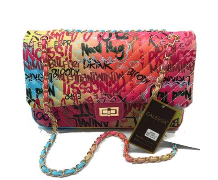 Color Graffiti Print Shoulder Bag (Medium) — Rose Petals Plus Boutique
