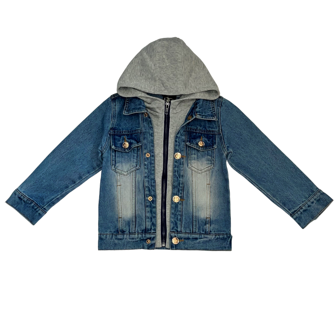 Double Up Hooded Denim Jacket FINE FEATHER KIDS