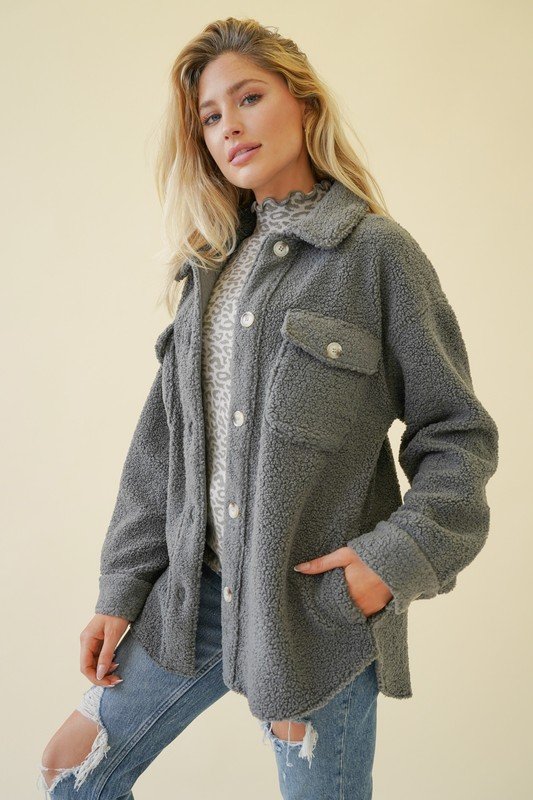 Snuggled Up Teddy Shacket~ Charcoal | Thistle and Thorns | Fashion Boutique  and Home Decor