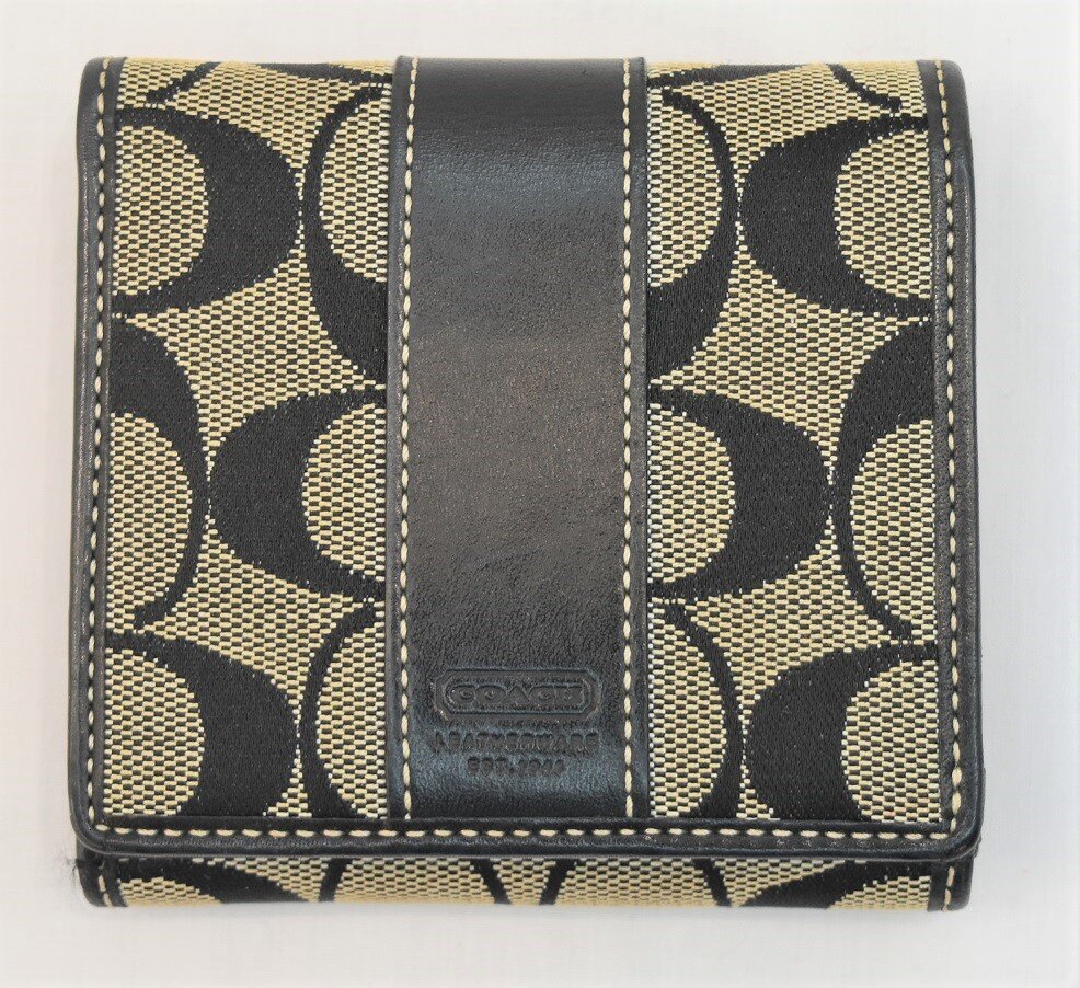 Coach Small Bi-Fold Monogram Cotton & Leather Wallet — Luxe & Beyond
