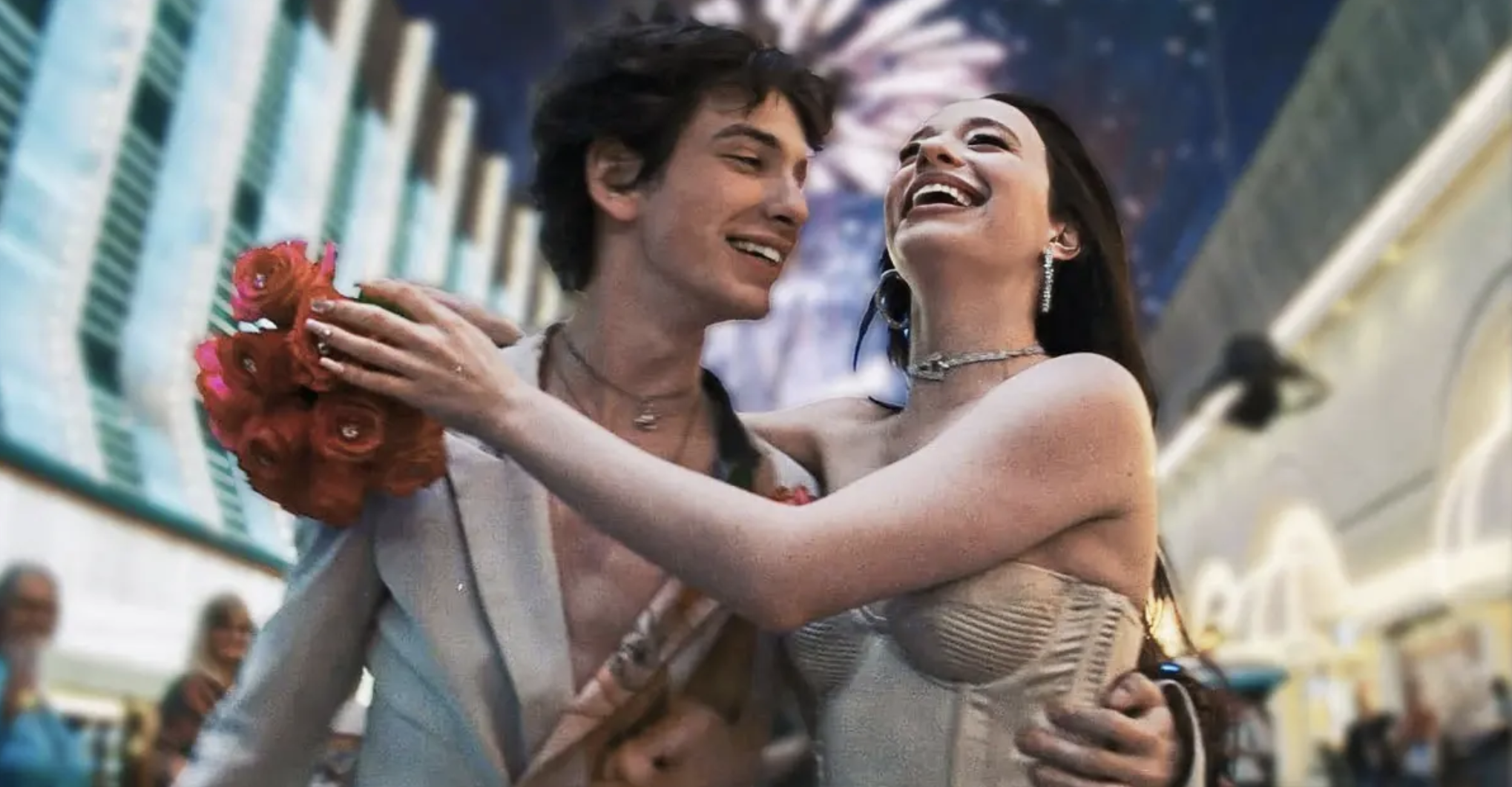Girl and boy dancing in the city