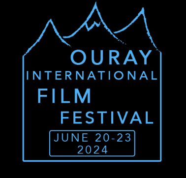 outline of mountains with lettering stating "ouray international film festival june 20-23 2024"