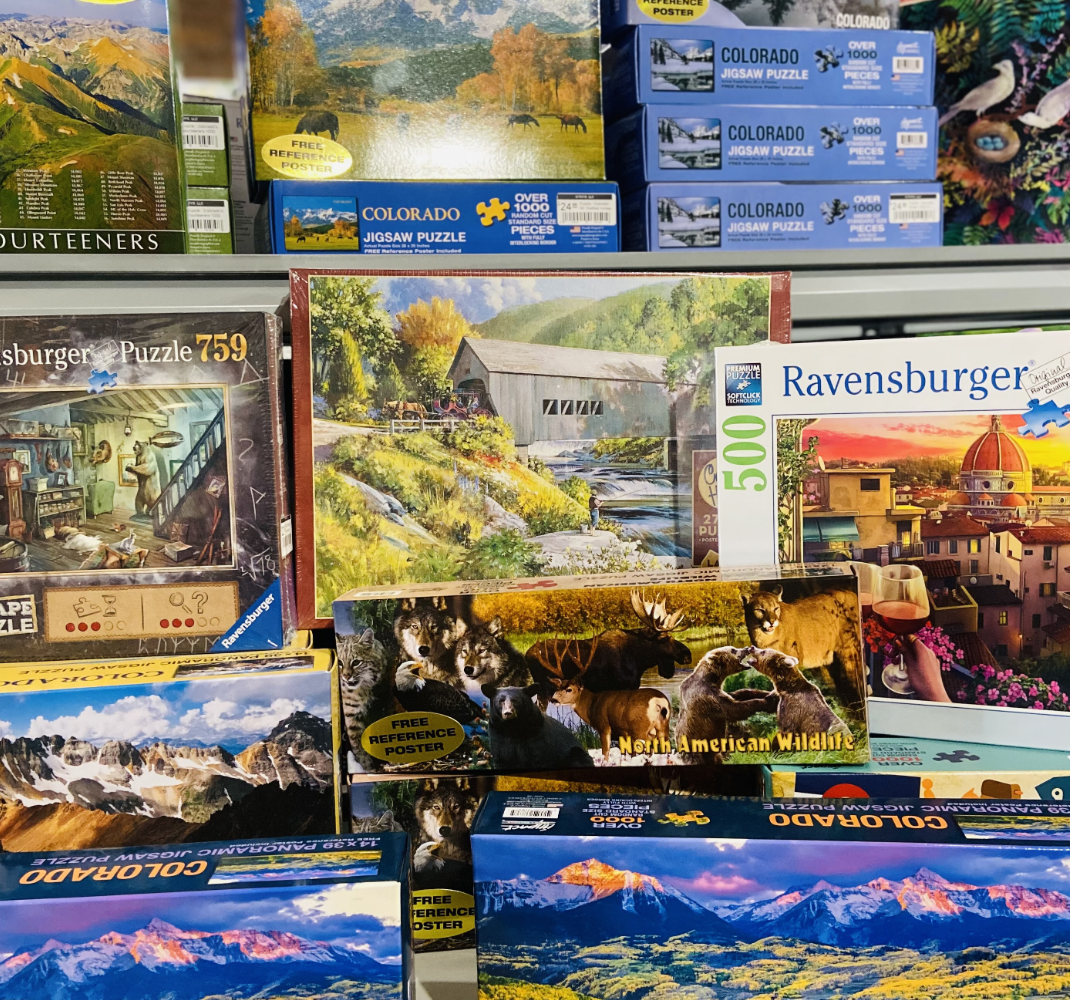 Picture of puzzles on Shelf